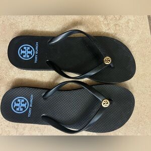 Tory Burch Thin Strap Wedge Rubber Flip flops Black Size 9